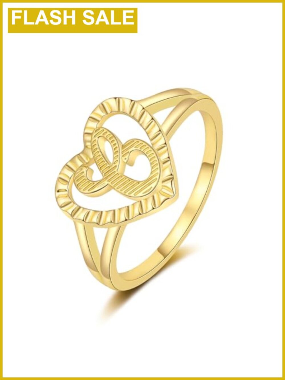 14K Gold Plated Initial Heart Ring Non Tarnish Statement Stacking